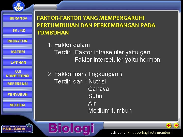 BERANDA SK / KD INDIKATOR MATERI LATIHAN UJI KOMPETENSI REFERENSI PENYUSUN SELESAI FAKTOR-FAKTOR YANG