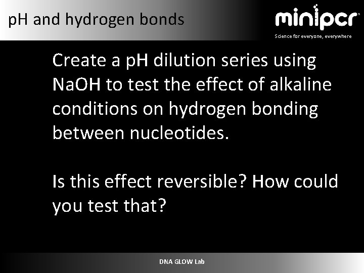 p. H and hydrogen bonds Science for everyone, everywhere Create a p. H dilution