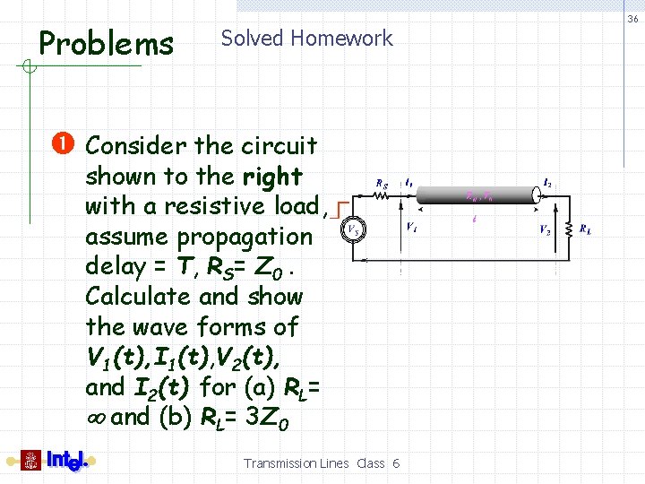 Problems Solved Homework Consider the circuit shown to the right with a resistive load,