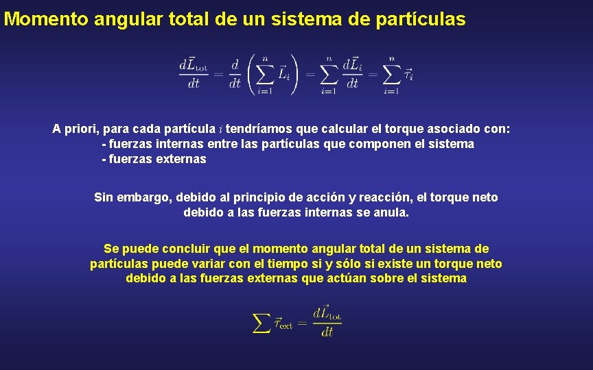 Momento angular total de un sistema de partículas A priori, para cada partícula i