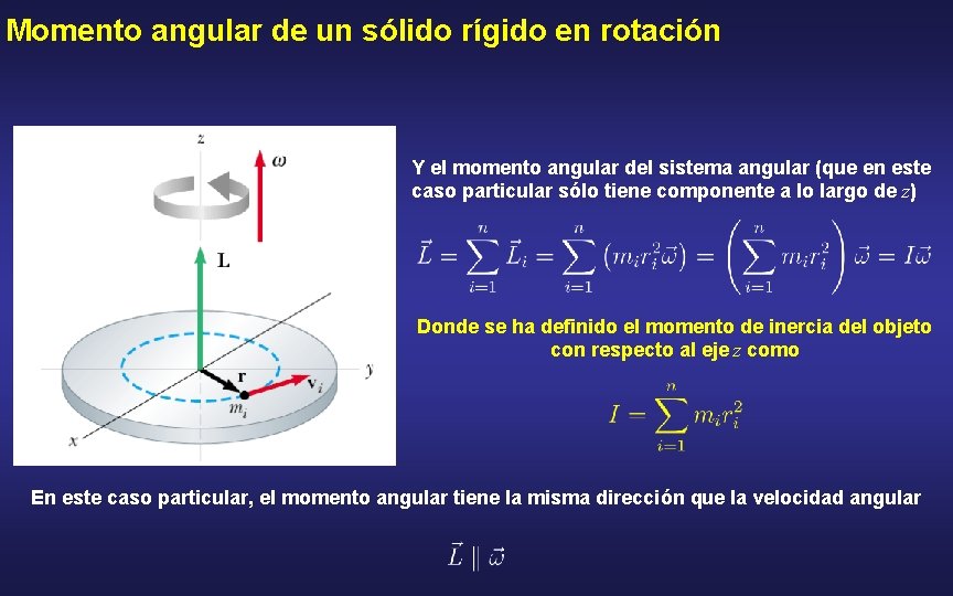 Momento angular de un sólido rígido en rotación Y el momento angular del sistema