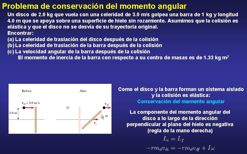 Problema de conservación del momento angular Un disco de 2. 0 kg que vuela