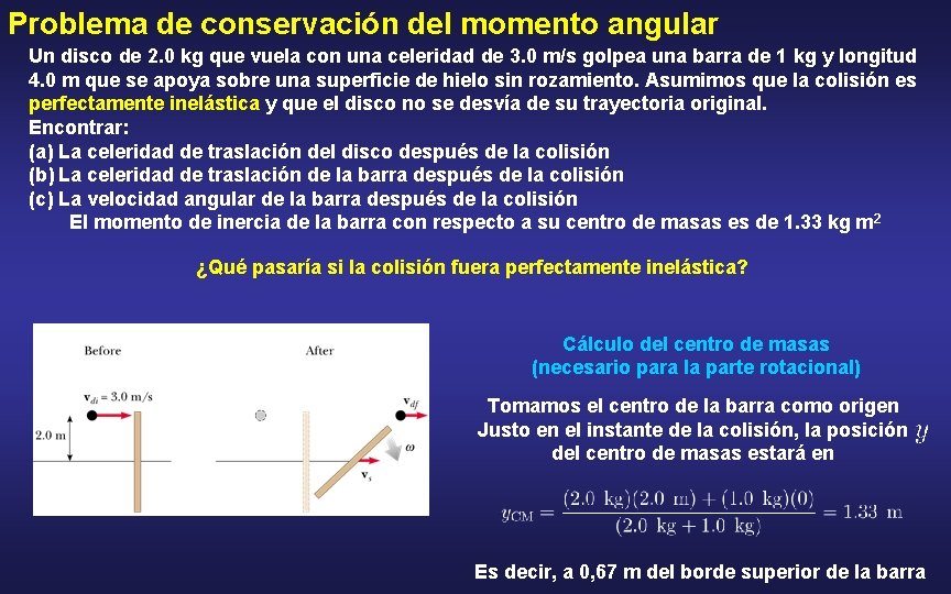 Problema de conservación del momento angular Un disco de 2. 0 kg que vuela