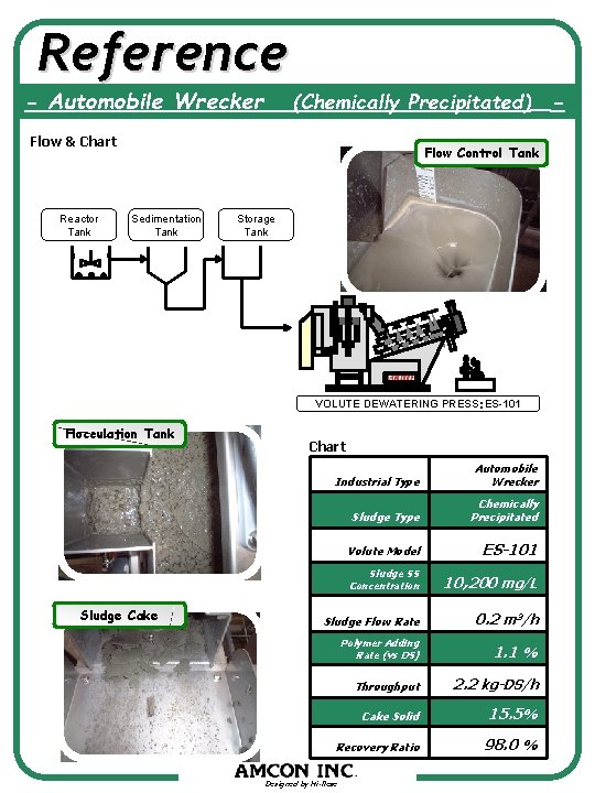 Reference - Automobile Wrecker (Chemically Precipitated) Flow & Chart Reactor Tank Flow Control Tank