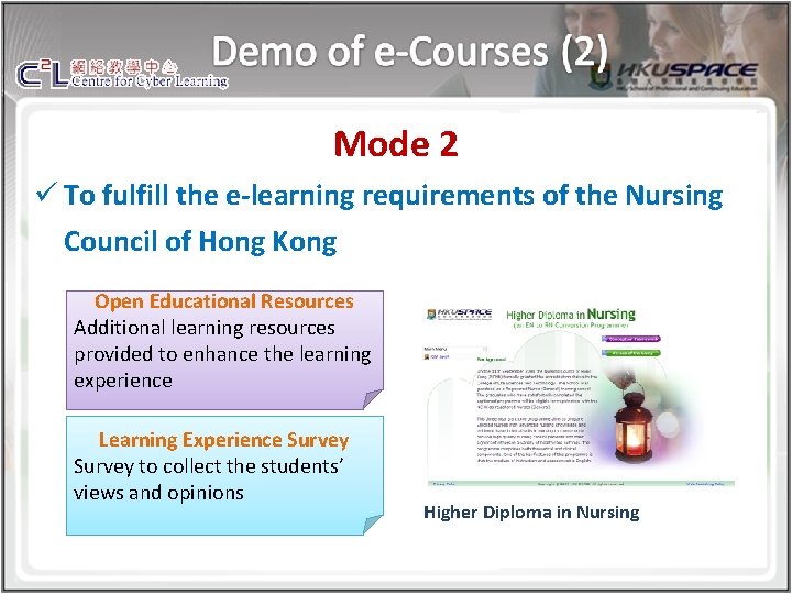 Mode 2 ü To fulfill the e-learning requirements of the Nursing Council of Hong