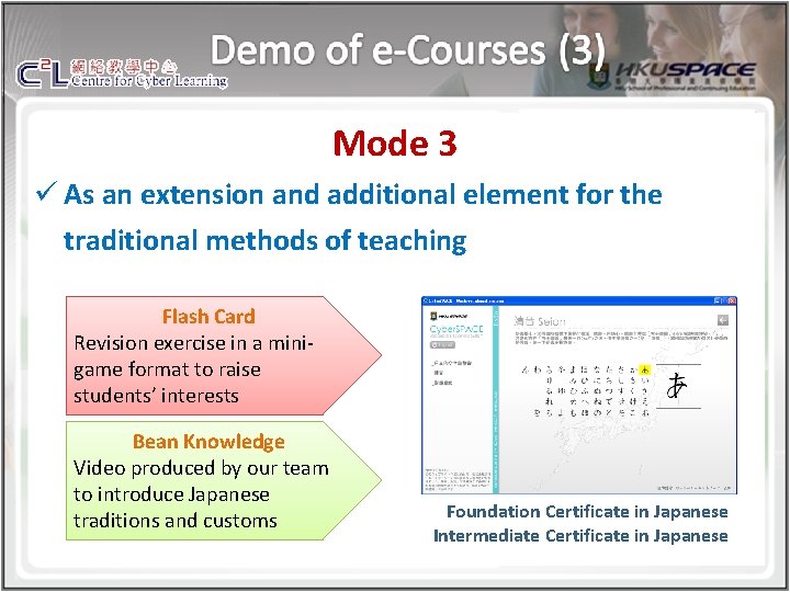 Mode 3 ü As an extension and additional element for the traditional methods of