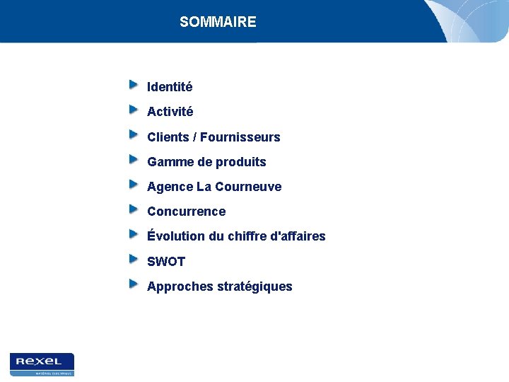 SOMMAIRE Identité Activité Clients / Fournisseurs Gamme de produits Agence La Courneuve Concurrence Évolution