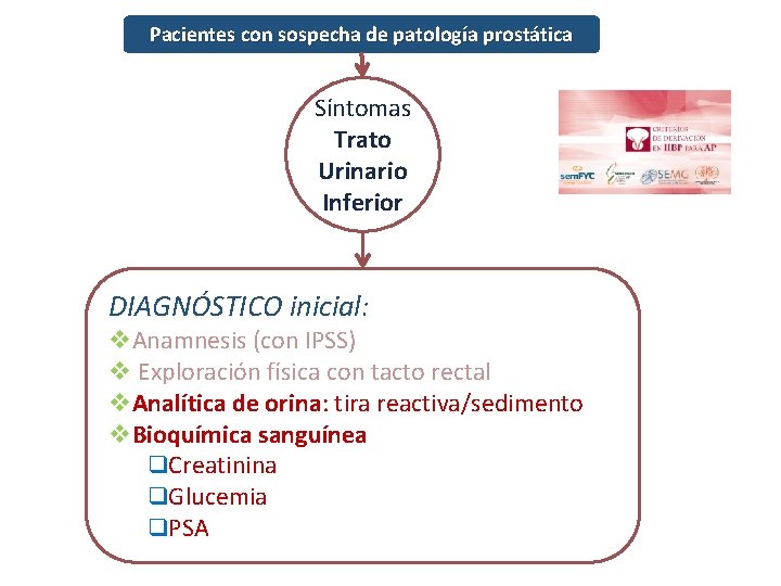 Pacientes con sospecha de patología prostática Síntomas Trato Urinario Inferior DIAGNÓSTICO inicial: v. Anamnesis