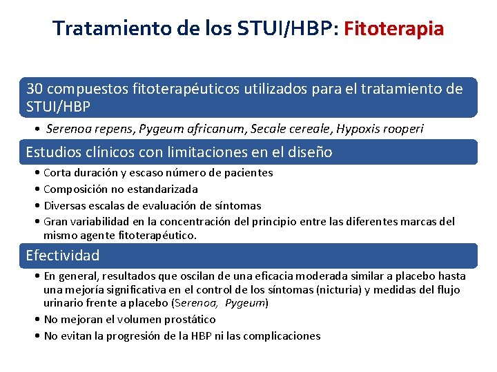 Tratamiento de los STUI/HBP: Fitoterapia 30 compuestos fitoterapéuticos utilizados para el tratamiento de STUI/HBP