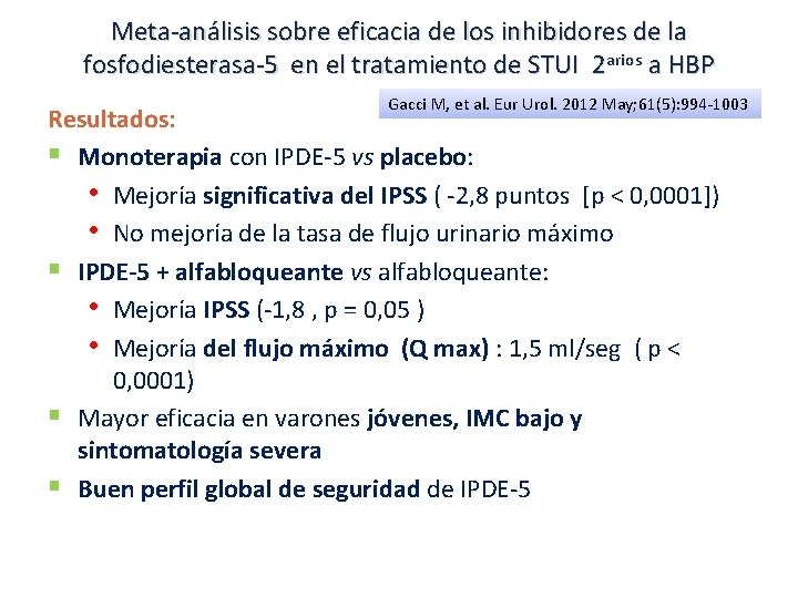 Meta-análisis sobre eficacia de los inhibidores de la fosfodiesterasa-5 en el tratamiento de STUI