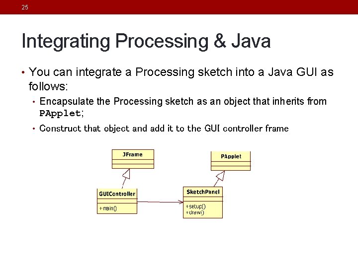 25 Integrating Processing & Java • You can integrate a Processing sketch into a 25 Integrating Processing & Java • You can integrate a Processing sketch into a