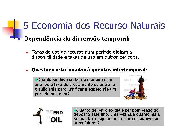 5 Economia dos Recurso Naturais n Dependência da dimensão temporal: n n Taxas de