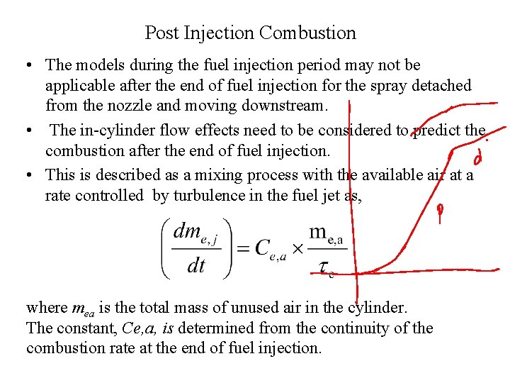 Post Injection Combustion • The models during the fuel injection period may not be