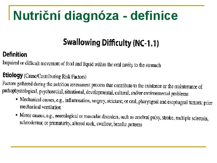 Nutriční diagnóza - definice 