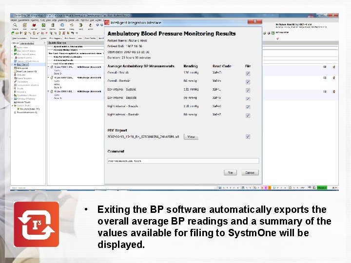  • Exiting the BP software automatically exports the overall average BP readings and