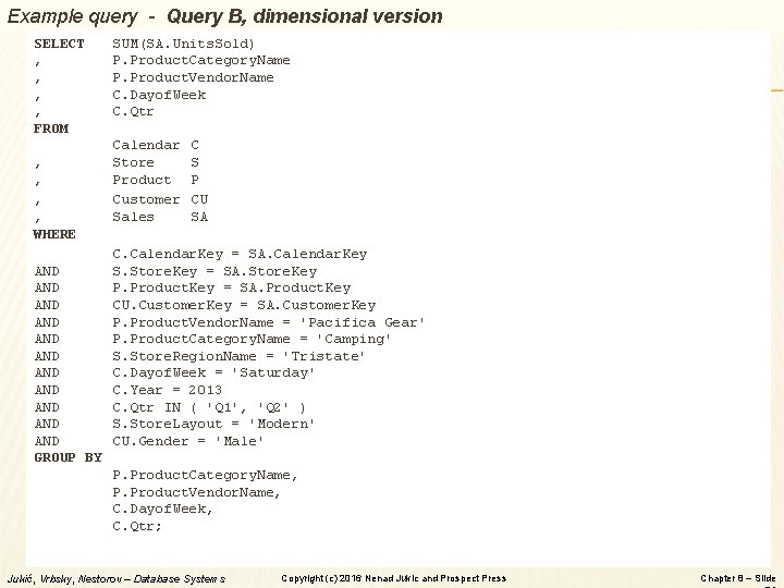 Example query - Query B, dimensional version SELECT ‚ ‚ FROM ‚ ‚ ,