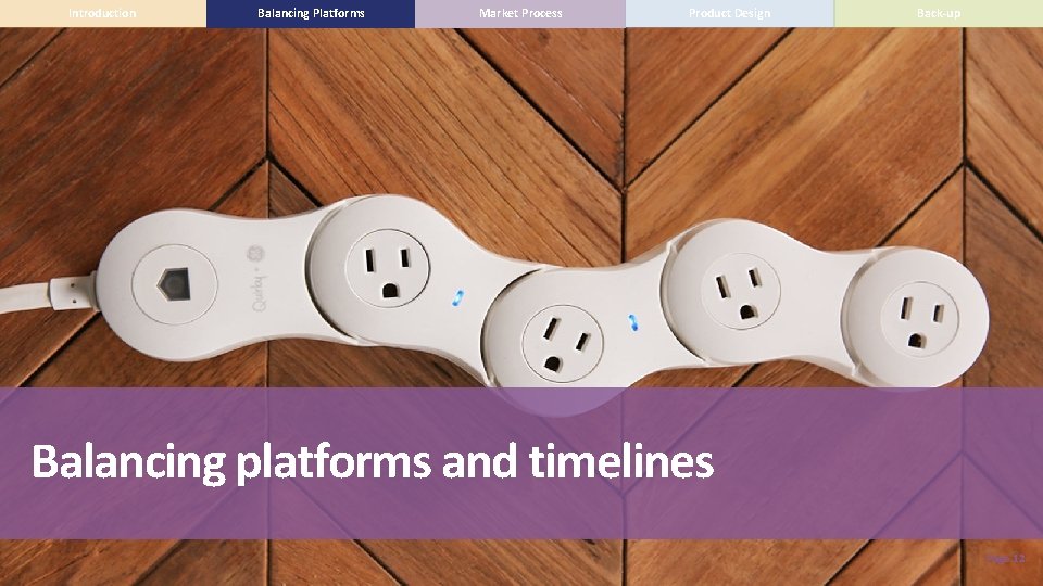 Introduction Balancing Platforms Market Process Product Design Back-up Balancing platforms and timelines Page 12