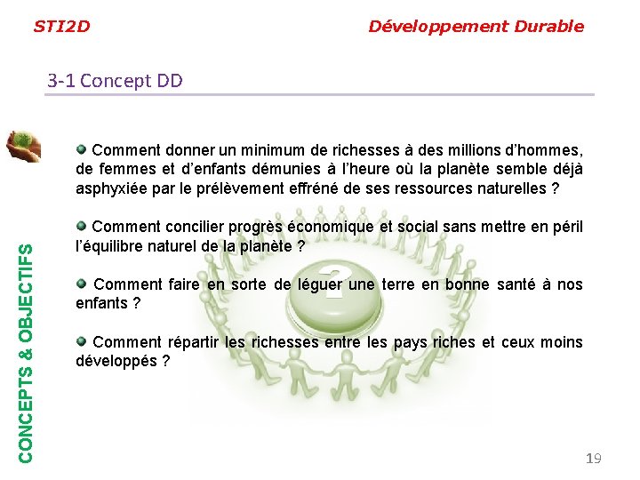 STI 2 D Développement Durable 3 -1 Concept DD CONCEPTS & OBJECTIFS Comment donner