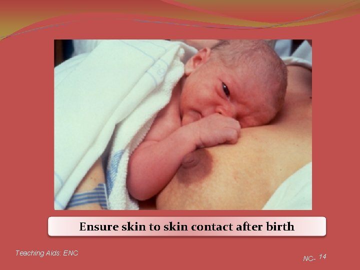 Ensure skin to skin contact after birth Teaching Aids: ENC NC- 14 