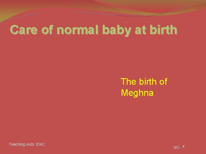 Care of normal baby at birth The birth of Meghna Teaching Aids: ENC NC-