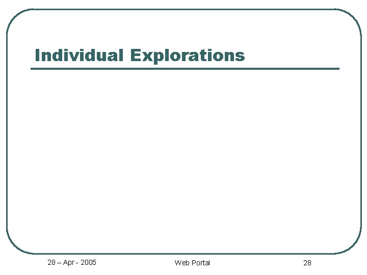 Individual Explorations 28 – Apr - 2005 Web Portal 28 