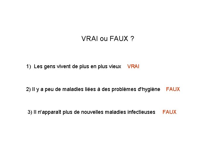 VRAI ou FAUX ? 1) Les gens vivent de plus en plus vieux VRAI