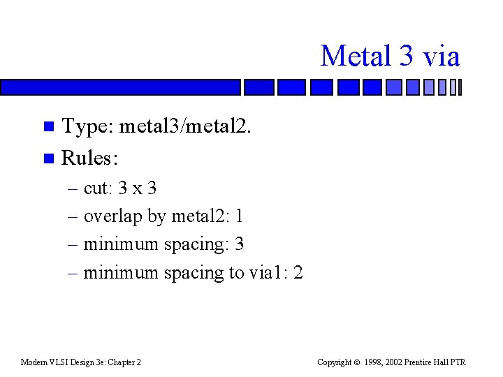 Metal 3 via Type: metal 3/metal 2. n Rules: n – cut: 3 x