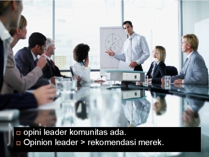 36 opini leader komunitas ada. Opinion leader > rekomendasi merek. 