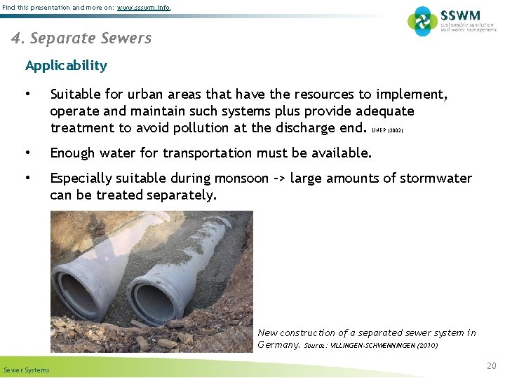 Find this presentation and more on: www. ssswm. info. 4. Separate Sewers Applicability •