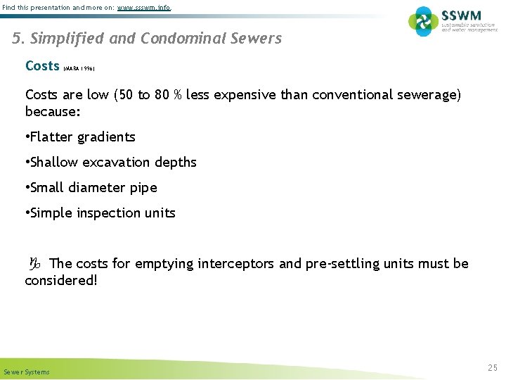 Find this presentation and more on: www. ssswm. info. 5. Simplified and Condominal Sewers