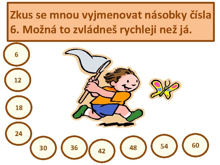 Zkus se mnou vyjmenovat násobky čísla 6. Možná to zvládneš rychleji než já. 6