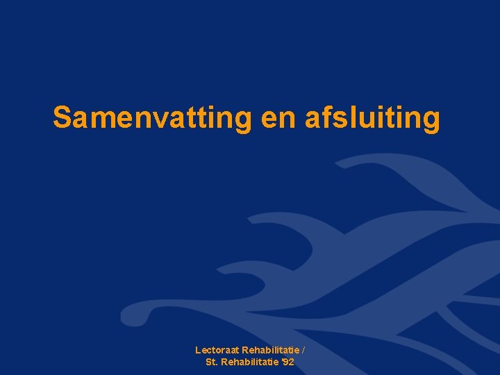 Samenvatting en afsluiting Lectoraat Rehabilitatie / St. Rehabilitatie '92 