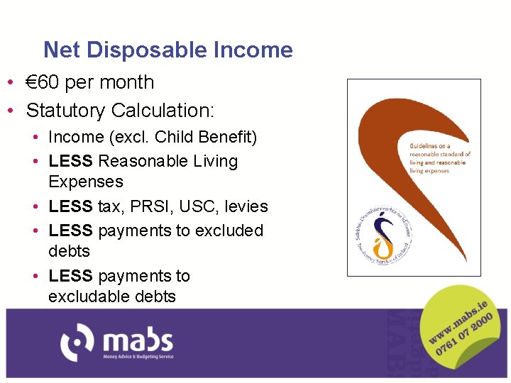 Net Disposable Income • € 60 per month • Statutory Calculation: • Income (excl.