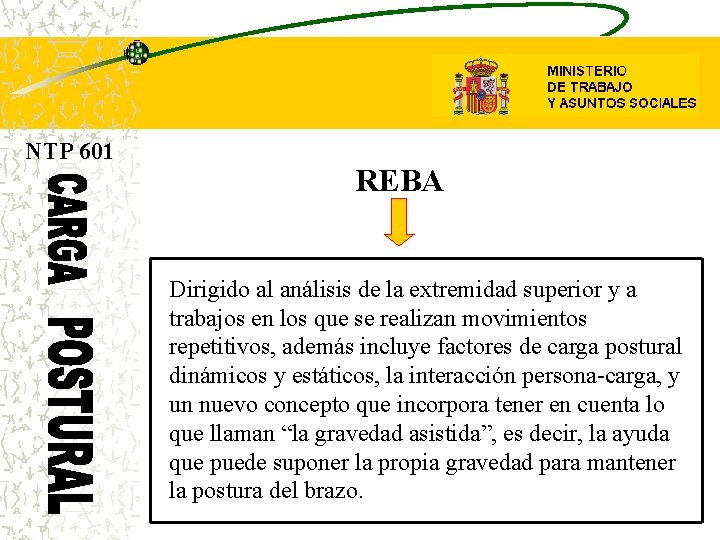 NTP 601 REBA Dirigido al análisis de la extremidad superior y a trabajos en