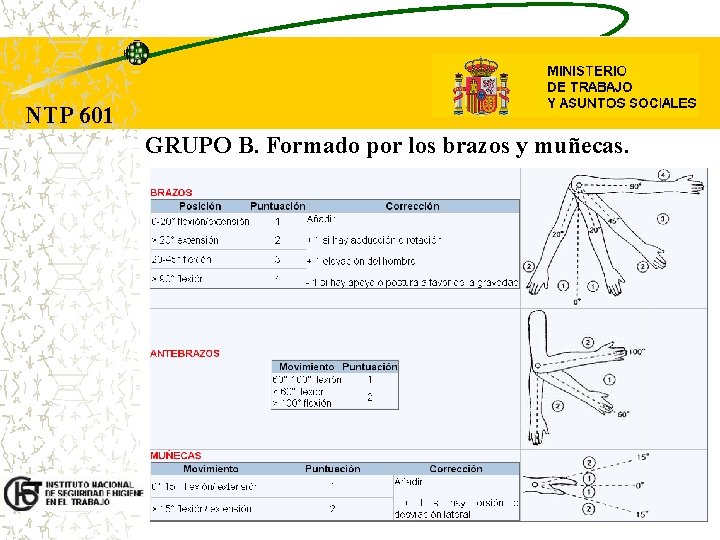 NTP 601 GRUPO B. Formado por los brazos y muñecas. 