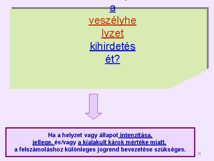 a veszélyhe lyzet kihirdetés ét? Ha a helyzet vagy állapot intenzitása, jellege, és/vagy a