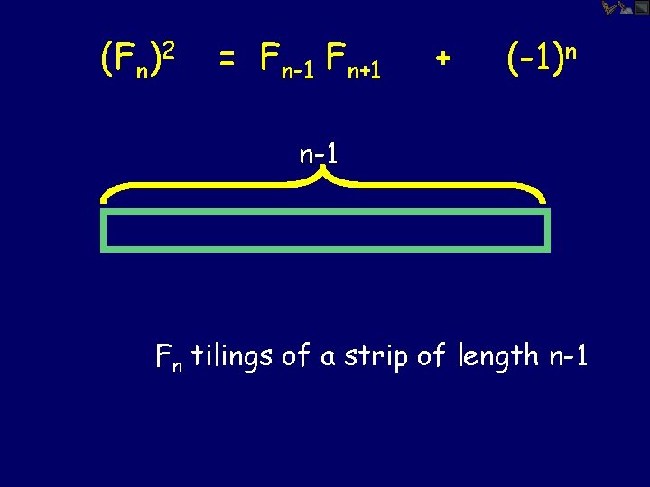 (Fn)2 = Fn-1 Fn+1 + (-1)n n-1 Fn tilings of a strip of length