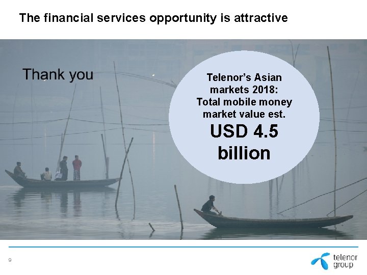 The financial services opportunity is attractive Telenor’s Asian markets 2018: Total mobile money market
