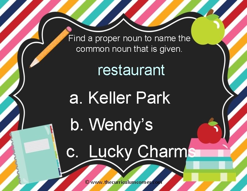 Find a proper noun to name the common noun that is given. restaurant a.