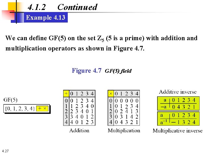 4. 1. 2 Continued Example 4. 13 We can define GF(5) on the set