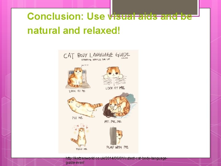 Conclusion: Use visual aids and be natural and relaxed! http: //katzenworld. co. uk/2014/06/01/cutest-cat-body-languageguide-ever/ 