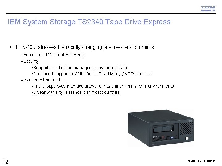 IBM System Storage TS 2340 Tape Drive Express TS 2340 addresses the rapidly changing
