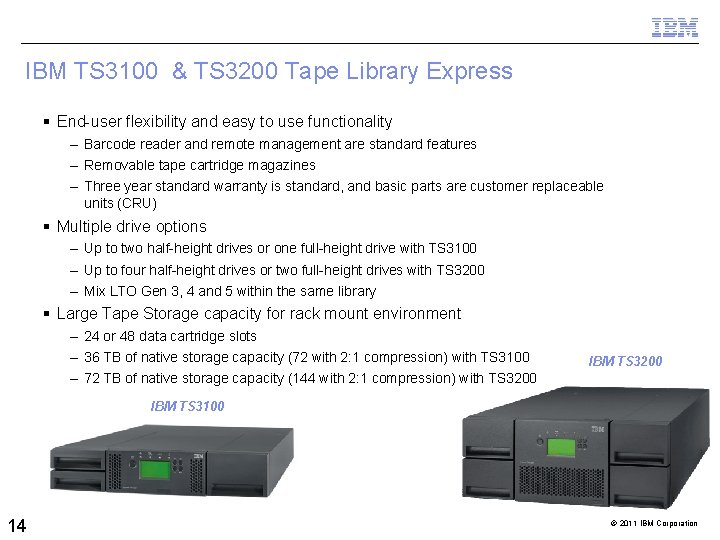 IBM TS 3100 & TS 3200 Tape Library Express End-user flexibility and easy to