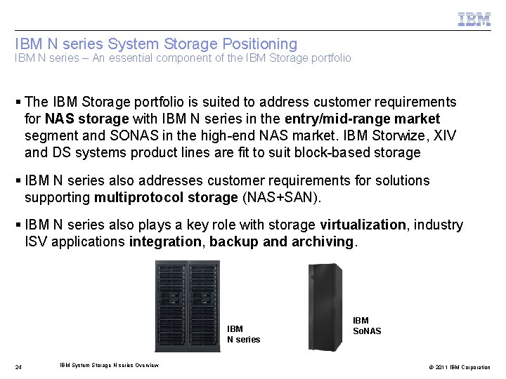 IBM N series System Storage Positioning IBM N series – An essential component of