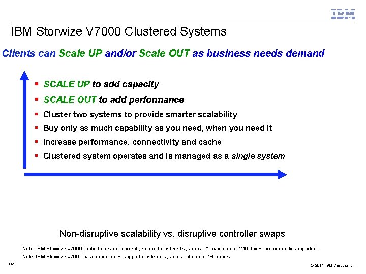 IBM Storwize V 7000 Clustered Systems Clients can Scale UP and/or Scale OUT as