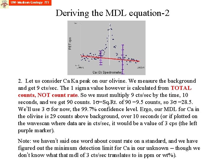 Deriving the MDL equation-2 2. Let us consider Ca Ka peak on our olivine.