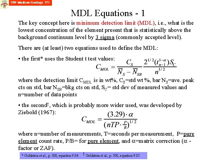 MDL Equations - 1 The key concept here is minimum detection limit (MDL), i.