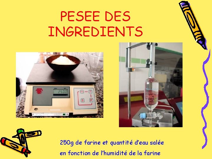 PESEE DES INGREDIENTS 250 g de farine et quantité d’eau salée en fonction de