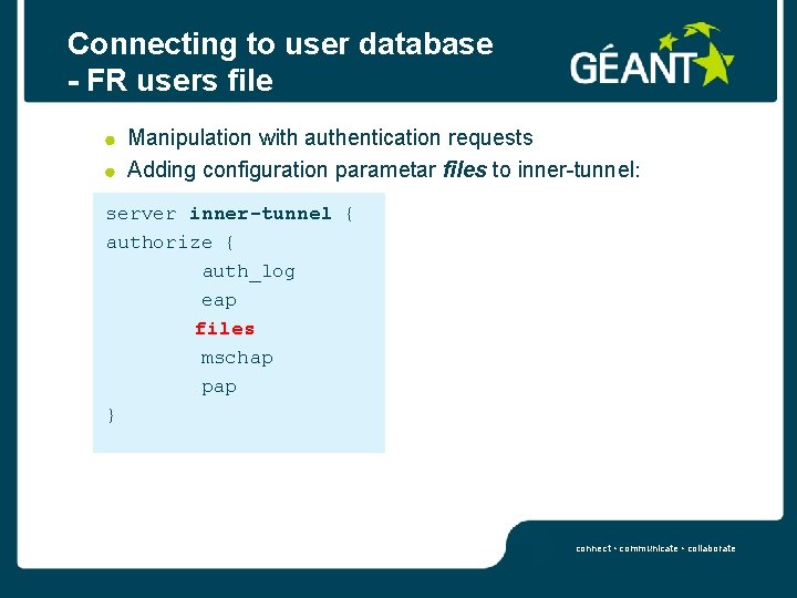 Connecting to user database - FR users file Manipulation with authentication requests Adding configuration