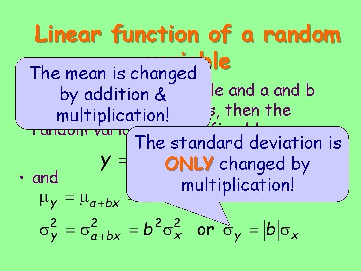 Linear function of a random variable The mean is changed If xbyis addition a